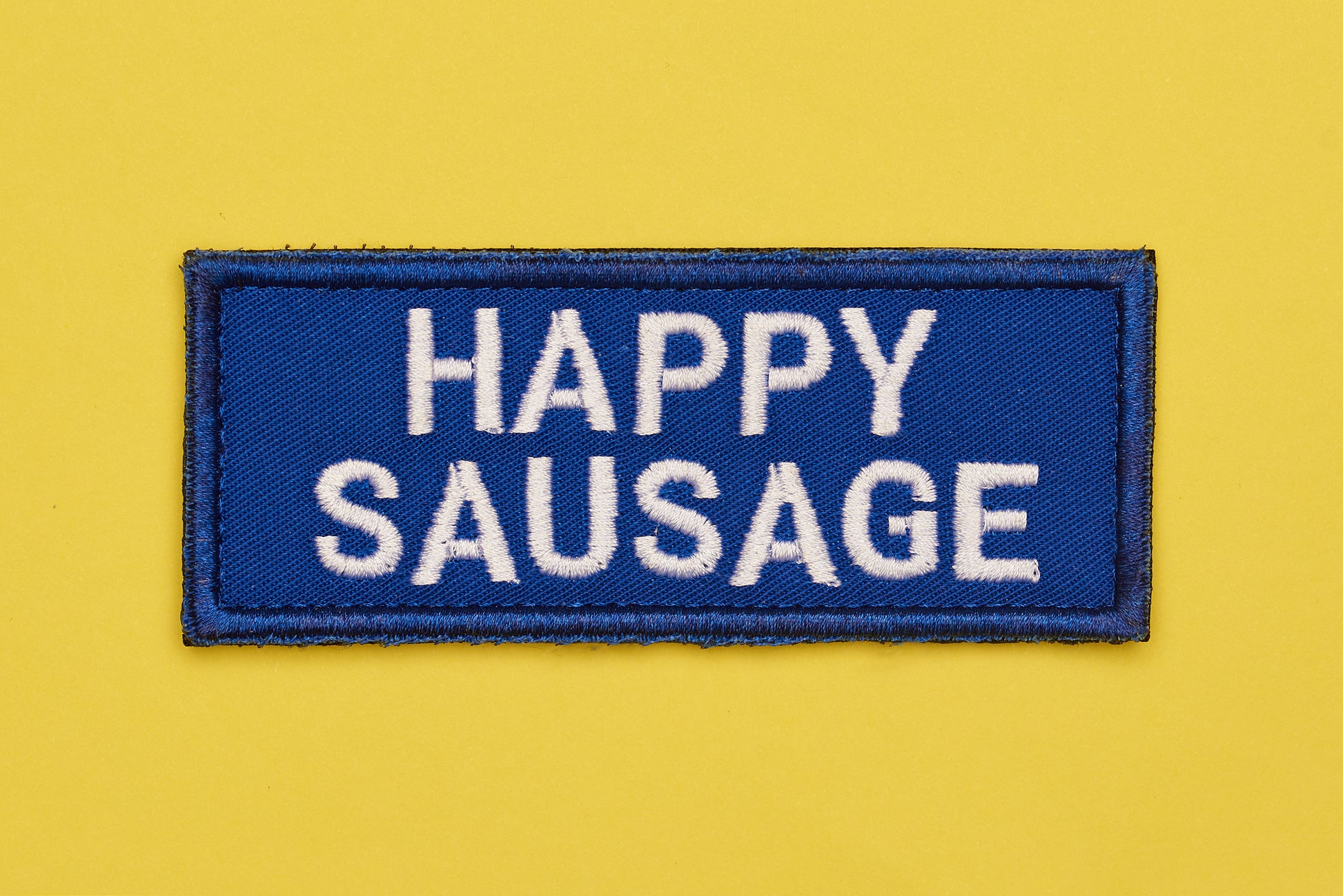 Happy Sausage Embroidered Patch Blue.